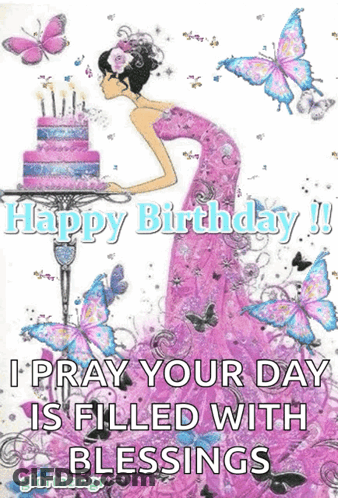 Woman In Pink Dress Happy Birthday Card GIF