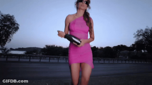 Woman In Pink Dress Holding Champagne GIF
