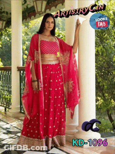 Woman In Pink Dress Next To Pillar Saying Artistry In Looks Fab GIF
