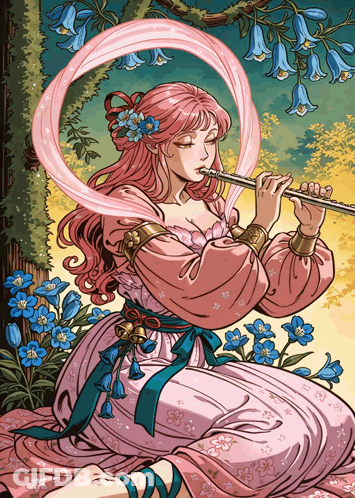 Woman In Pink Dress Playing Flute GIF