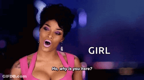 Woman In Pink Dress Saying Ho Why Is You Here GIF