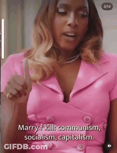 Woman In Pink Dress Saying Marry F Kill Communism Socialism Capitalism GIF