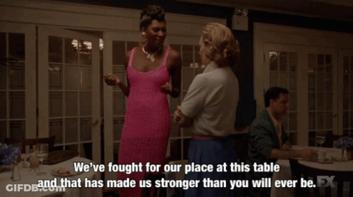 Woman In Pink Dress Says We've Fought For Our Place At This Table GIF