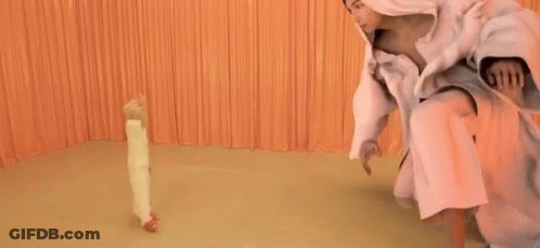 Woman In Pink Dress Standing Next To Smaller Woman GIF