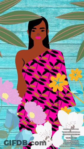 Woman In Pink Dress Surrounded By Flowers GIF