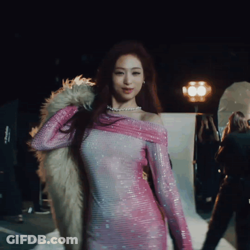 Woman In Pink Dress With Fur Collar GIF
