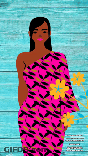 Woman In Pink Dress With Yellow Flowers GIF