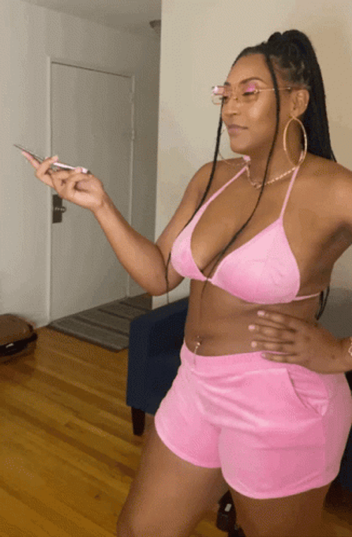 Woman In Pink Hang Up The Phone GIF