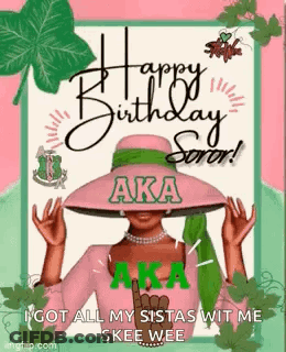 Woman In Pink Hat Green Scarf Sorority Card GIF