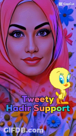 Woman In Pink Hijab Surrounded By Flowers And Tweety Says Tweety Hadir Support GIF