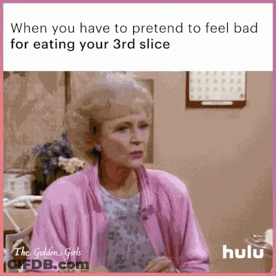 Woman In Pink Jacket Eating Third Slice GIF