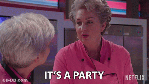 Woman In Pink Jacket Tells Another Its A Party GIF