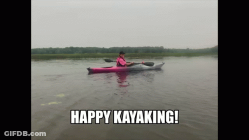 Woman In Pink Kayak Says Happy Kayaking GIF
