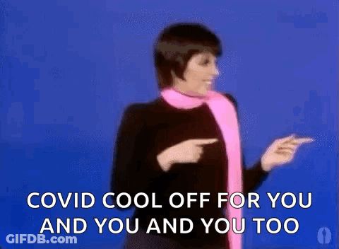 Woman In Pink Scarf Pointing Covid Cool Off For You And You And You Too GIF
