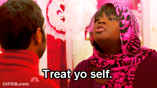 Woman In Pink Scarfsay Treat Yo Self To Man GIF