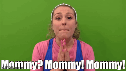 Woman In Pink Shirt And Blue Tank Saying Mommy GIF