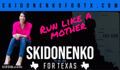 Woman In Pink Shirt Near Run Like A Mother Skidonenko For Texas Sign GIF