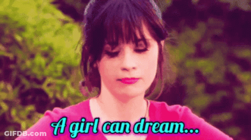 Woman In Pink Shirt Saying A Girl Can Dream GIF