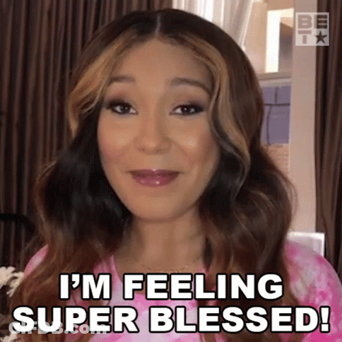 Woman In Pink Shirt Saying I'm Feeling Super Blessed GIF