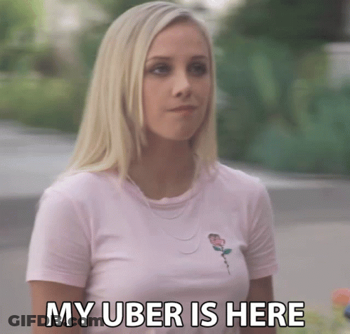 Woman In Pink Shirt Saying Uber Is Here GIF