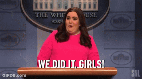 Woman In Pink Shirt Saying We Did It Girls GIF