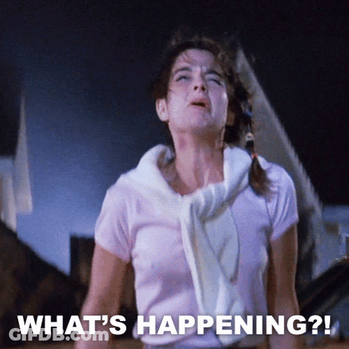 Woman In Pink Shirt Says What's Happening GIF