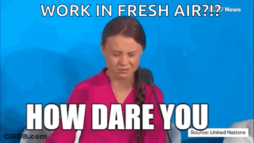 Woman In Pink Shirt Says Work In Fresh Air GIF