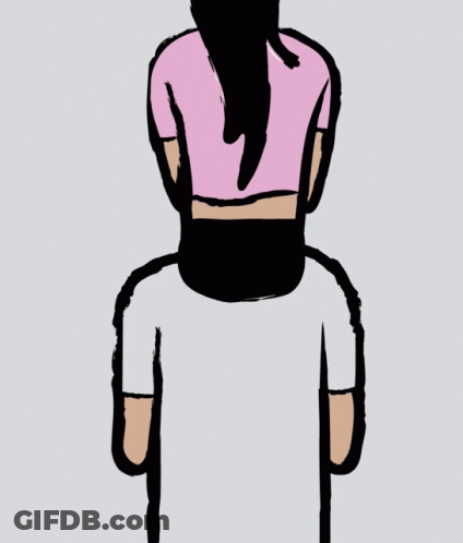 Woman In Pink Shirt Sitting On Man's Shoulders GIF