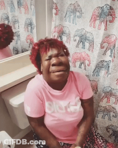 Woman In Pink Shirt With Bitch On Toilet GIF