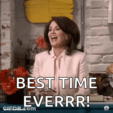Woman In Pink Suit Laughing Saying Best Time Ever GIF