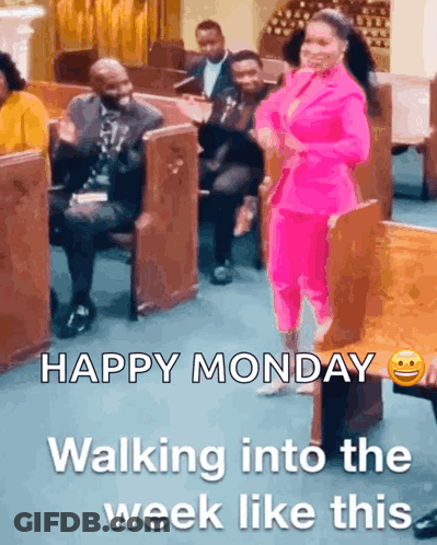 Woman In Pink Suit Walking Into Church GIF