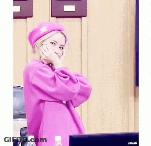 Woman In Pink Sweater And Beret At Computer GIF