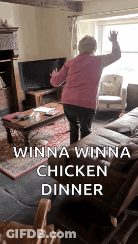 Woman In Pink Sweater Dancing Winna Winna Chicken Dinner GIF