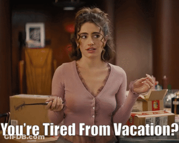 Woman In Pink Sweater Says You're Tired From Vacation GIF