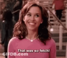 Woman In Pink Sweater Smiling Saying That Was So Fetch GIF