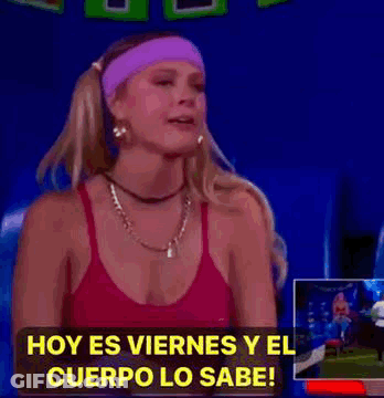Woman In Pink Tank Top And Purple Headband GIF