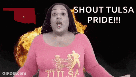 Woman In Pink Tulsa Shirt Screaming GIF