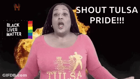 Woman In Pink Tulsa Shirt Shouting GIF