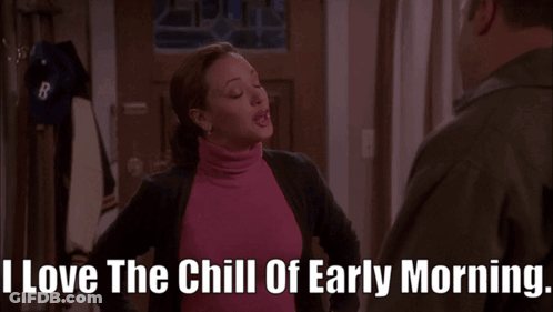 Woman In Pink Turtleneck Says I Love The Chill Of Early Morning GIF