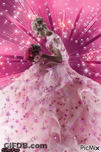 Woman In Pink Wedding Dress Holding Bouquet GIF