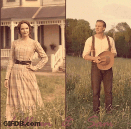 Woman In Plaid Dress And Man In Suspenders GIF