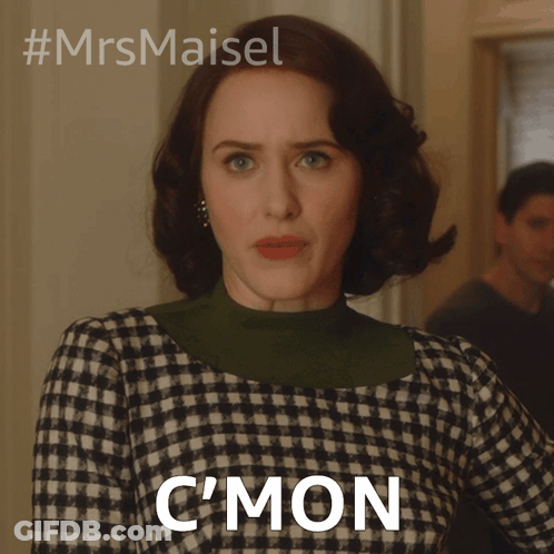 Woman In Plaid Dress Saying C'mon In White Letters GIF