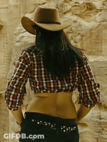 Woman In Plaid Shirt And Cowboy Hat GIF