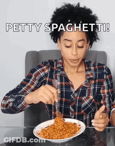 Woman In Plaid Shirt Eating Spaghetti Petty Spaghetti GIF