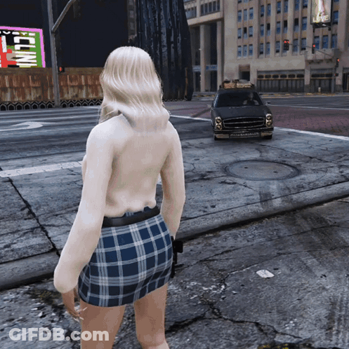Woman In Plaid Skirt At Celine Building GIF
