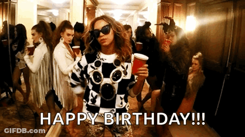 Woman In Playboy Sweater Holding Red Cup Says Happy Birthday GIF