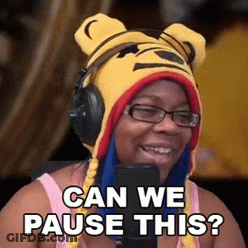 Woman In Pooh Hat And Headphones Asks Can We Pause GIF