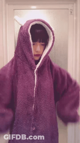 Woman In Purple Blanket With Hood And Ears GIF