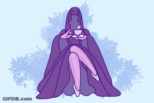 Woman In Purple Cape Drinking Tea GIF