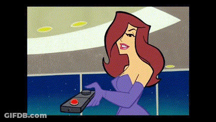 Woman In Purple Dress And Gloves Holding Remote Control GIF